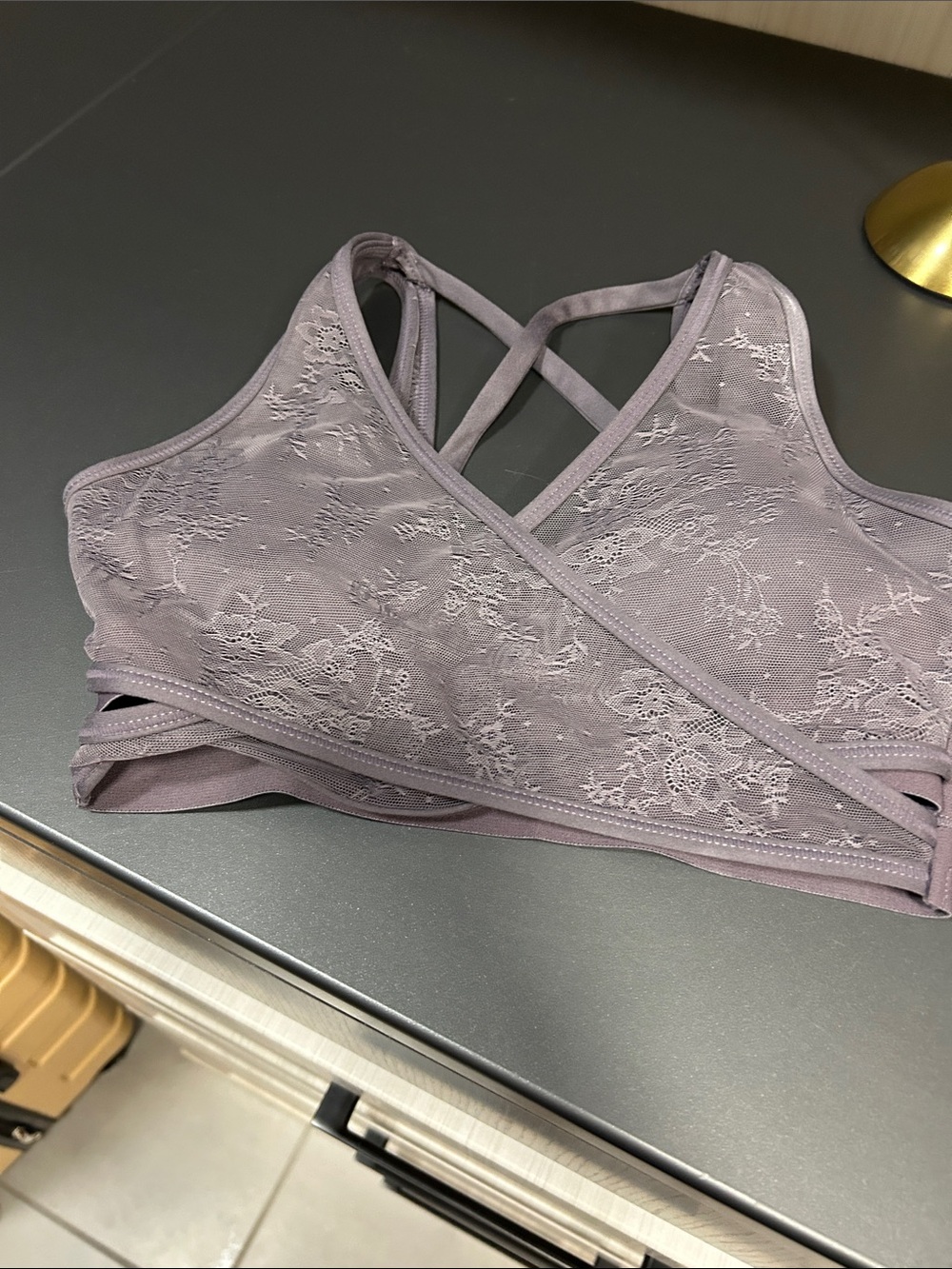 Mono B Floral Lace Crisscross Bralette — Lavender